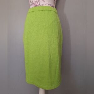 St John RARE COLOR bright Lime Avocado green wool knit pencil midi skirt 6